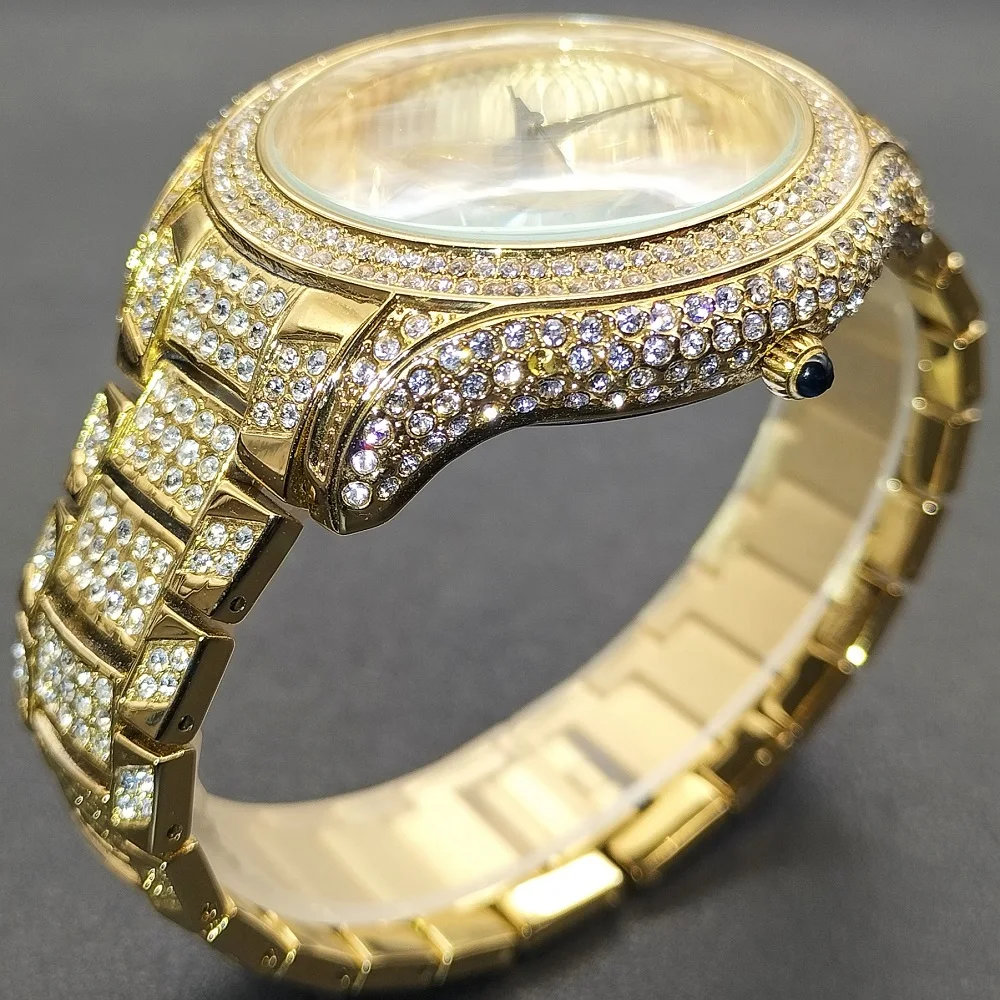 MISSFOX Orologio da uomo Hip Hop Iced Out Orologio da uomo al quarzo impermeabile con scritta Leopard Diamond Stainle Steel Gold Men'_voghion.com