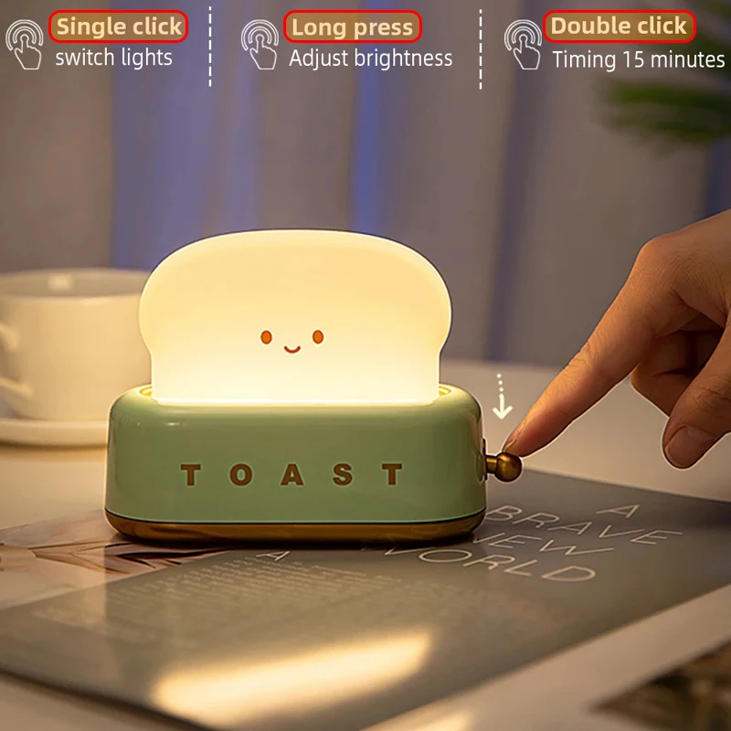 Bread Toast Table Light Toaster Nightlight Creative USB Rechargeable Led Lamp Decor Holiday Baby Bedroom For Birthday Gift 4