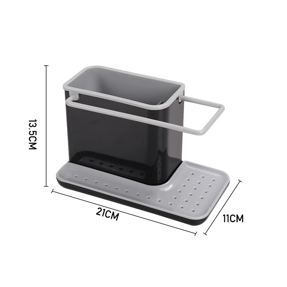 HABO-TECH Organizer Da Lavello In Metallo Nero - Porta Spugne E Detersivi Con Vassoio Antigoccia E Accessori - 2