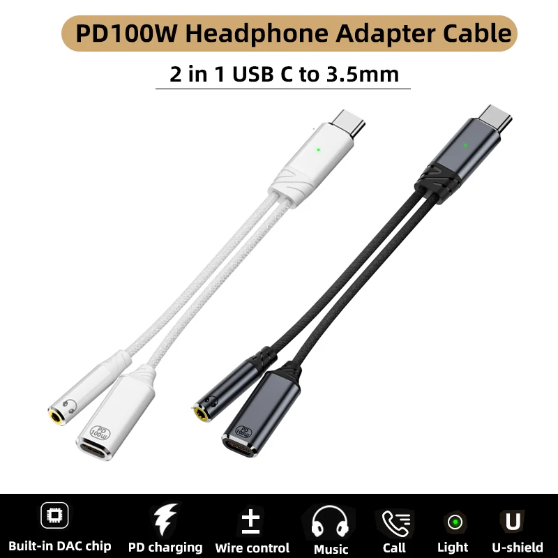 Type C to 3.5mm AUX Cable Adapter for Huawei P40 Xiaomi 10 9