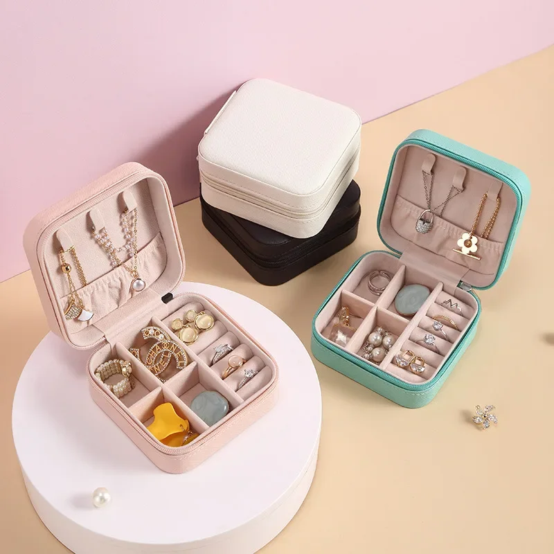 

Portable Jewelry Box Household Travel Jewelry Organizer Case Leather Storage Earrings Necklace Ring Jewelry Organizer Display
