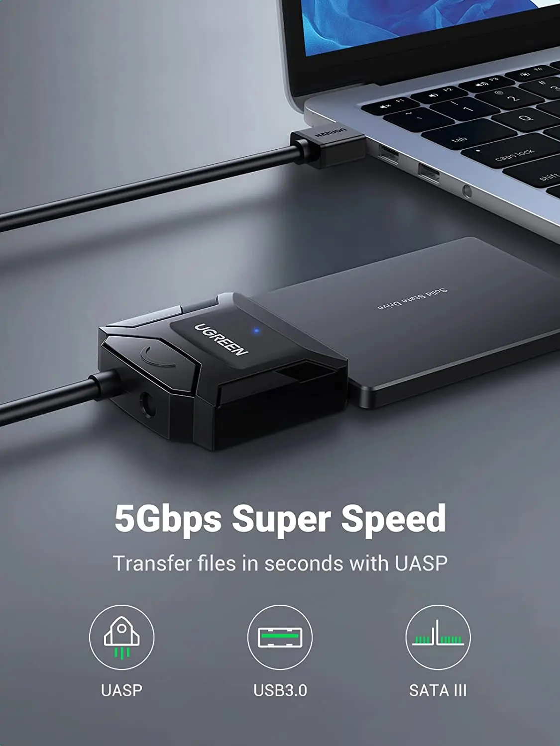 UGREEN SATA-USB 3.0 어댑터 케이블 UASP 지원 SATA III 컨버터 (2.5/3.5인치 SSD HDD 하드 드라이브 디스크용)