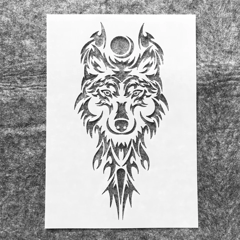 Stencil Faccia Di Lupo FINGERINSPIRE Stencil Lupo 21x29.7 Cm Grande Stencil  Per Pittura Modello Testa Di Lupo Stencils Per Pittura Riutilizzabile  Modello Di Disegno Per Animali Domestici In Plastica Per Artigianato Stencil, image size:960x960