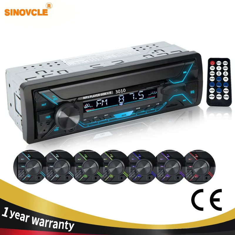 Car Radio Audio 1din Bluetooth Stereo MP3 Player FM Receiver 60Wx4 12V With Remote Control AUX/USB/TF Card In Dash Kit