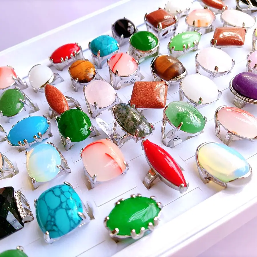 Großhandel 20 teile/los Farbige Luxus Riesige Naturstein Ring Vintage Opal Kristall Charme Ringe Hochzeit Engagement Schmuck