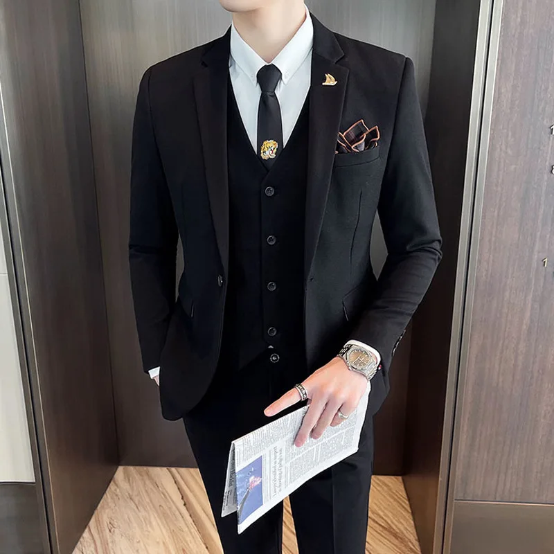 2023 Fashion New Men Boutique Solid Color Business Wedding Groom Suit Three Piece Set 3 Pcs Dress Blazers Jacket Coat Pants Vest 6
