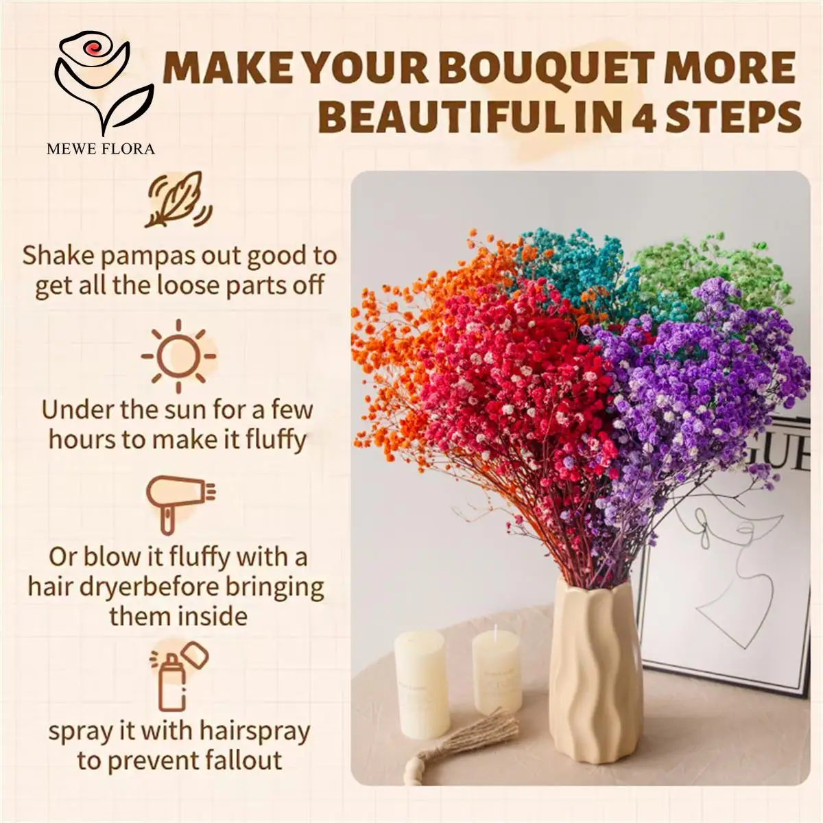 Centre De Table Fleurs De Gypsophile Blanches Naturelles Séchées Gypsophile Séchée Fleurs Séchées Arrangement Floral