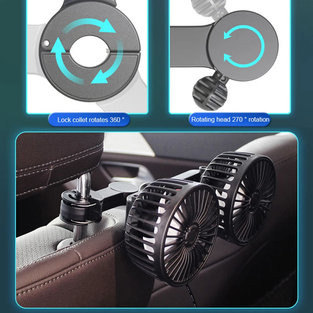 Black PP Auto Headrest Ventilation Fan with USB Charging
