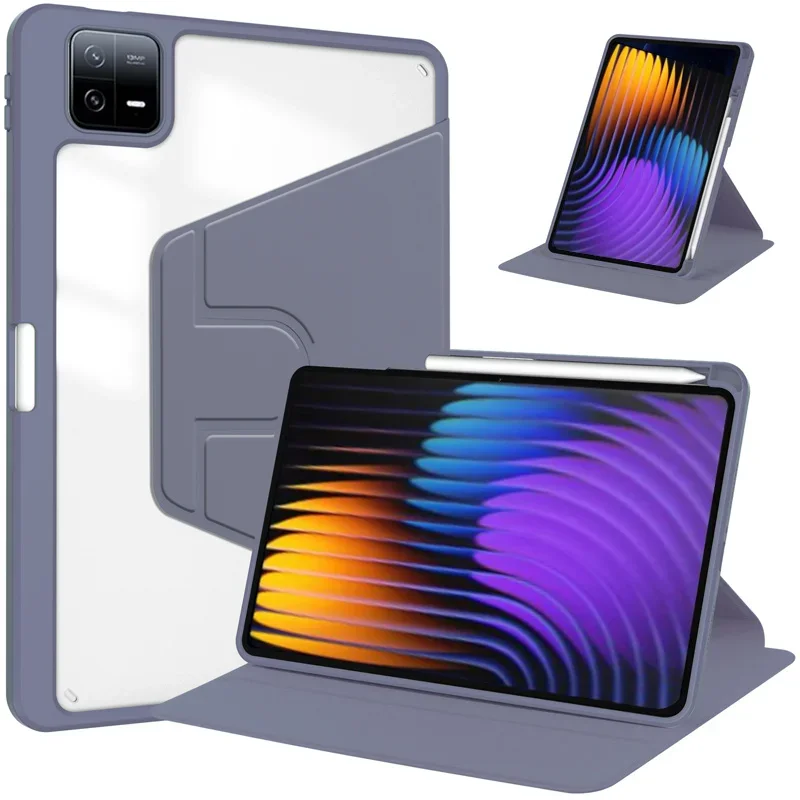 Sleek Acrylic Stand Case with Pencil Holder and 360° Rotation