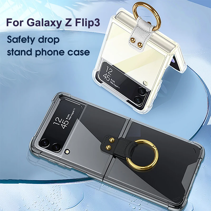 kawaii phone case samsung Anti-fall Ring Holder Phone Case For Samsung Galaxy Z Flip 3 Back Cover for Galaxy Z Flip Zflip3 Shell Folding Ring Stand Case kawaii samsung cases