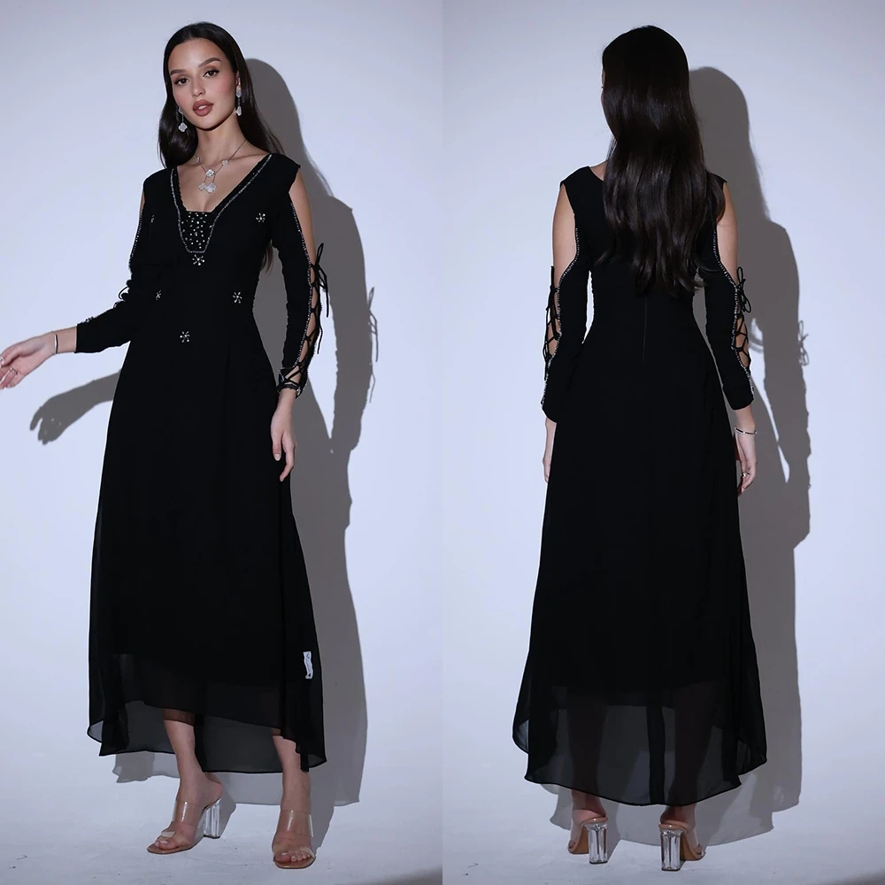 Jiayigong High Quality  Satin Beading Beach A-line V-neck Bespoke Occasion Gown Midi Dresses