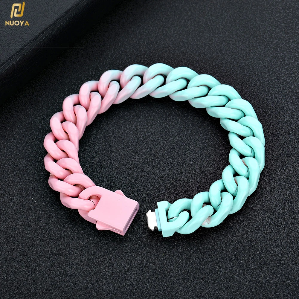 Stainles Steel Link Chain Bracelet Bracelet Cuban Chain Rainbow