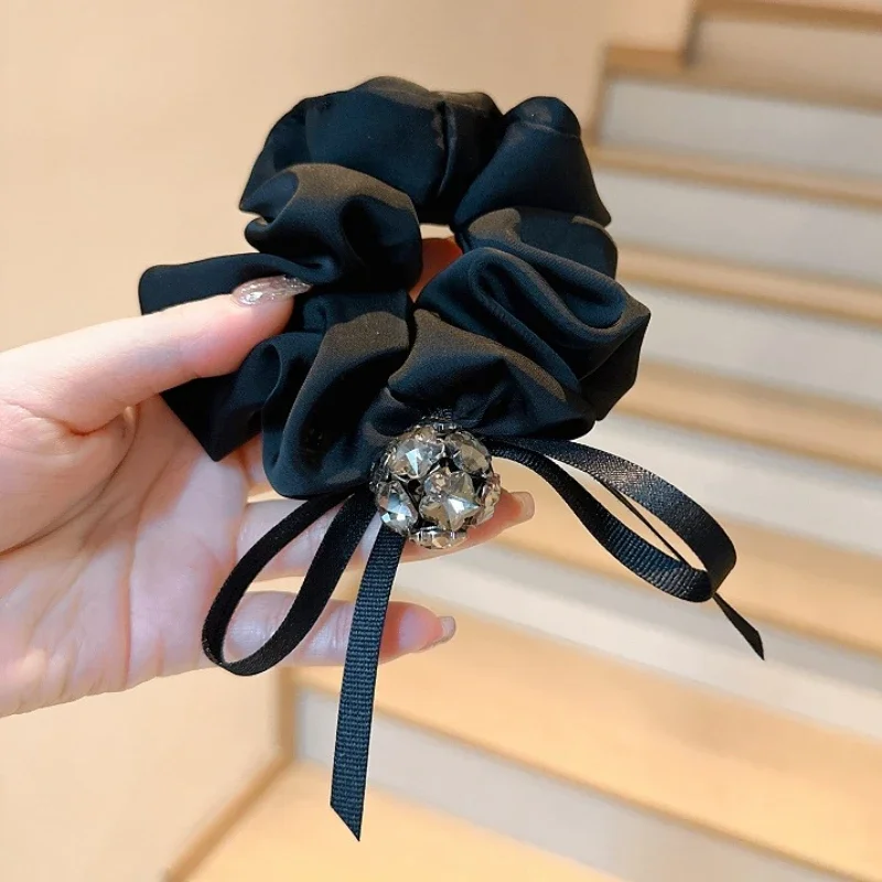 

Korean Style Cute Girl Simple Hair Ropes Fabric Bow Rhinestone Ball Rubber Band Hair Ties for Women Fashion Hair Accessories