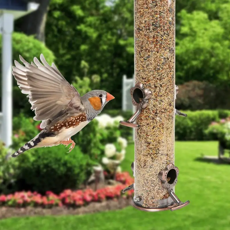 Durable Wild Bird Hanging Feeder Stainless Steel Bird Food Dispenser Container Tubular Anti-rust Outdoor Garden Decor