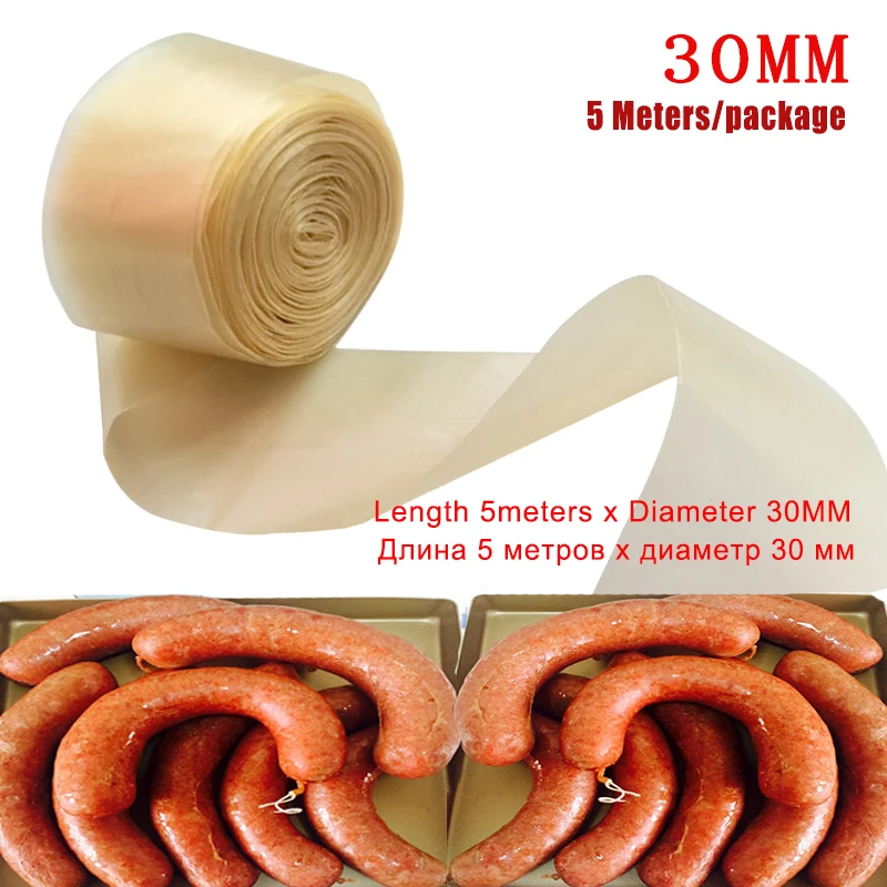 

5 Meters 30MM Dry Collagen Casing For Sausage BBQ Fry Steam Sausages Meat Ham Maker Tools Filling Machine Kitchen Cooking Tools