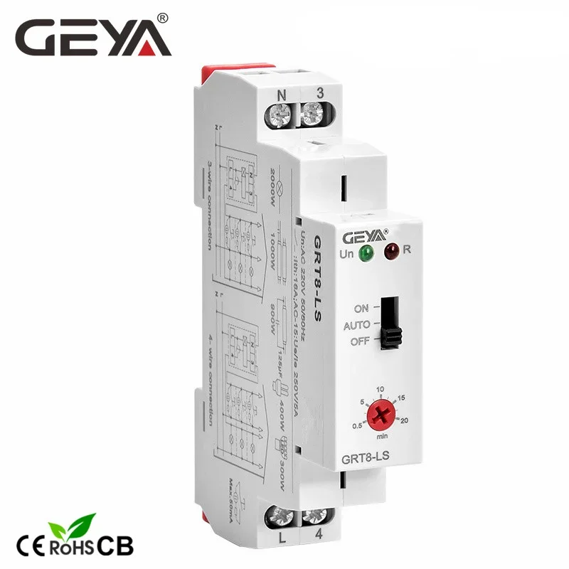 GEYA GRT8-LS/LM Din rail Staircase Switch Lighting Timer Switch 230VAC 16A 0.5-20mins Delay off Relay Light Switch normally off f ys020 30a 10 minutes timer relay delay off after reset switch turn on 12v timer relay delay 10m off relay