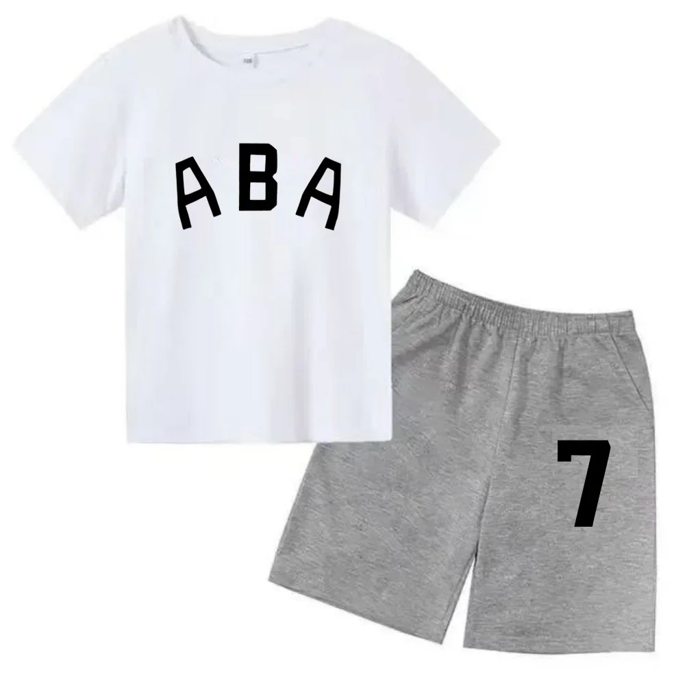 thumbnail image 1 of Ropa de bebé con estampado de letras para niños y adolescentes, conjunto de camiseta y pantalones cortos de verano de 2 piezas, conjunto informal de manga corta para niños y niñas, 1 of 5