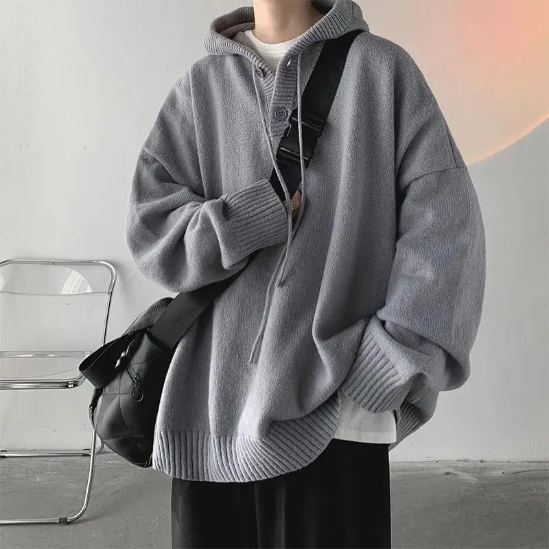 Hooded High Neck Sweater for Men in Spring Autumn Loose Lazy Style Sweater for Japanese Vintage Men's Outerwear Sweater Jacket