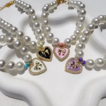 Adjustable Pet Pearl Necklace Accessories for Cats Gotas Animals Fashion Bow Heart Cat Collar Kitten Dog Collier Chat