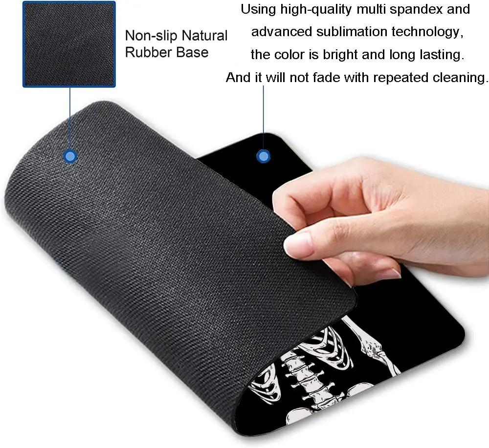 Cool Mouse Pad with Black Human Skeleton Design Premium-Textured Mouse Mat Waterproof Non-Slip Rubber Base for Office Laptop