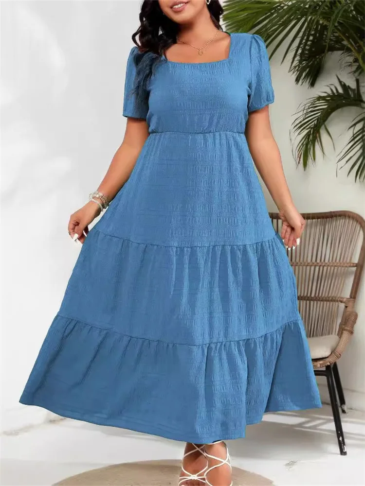 Wmstar Plus Size Summer Dresses 2025 Elegant Puff Short Sleeve Long Maxi Dresses for Women Wholesale Dropshipping New Style