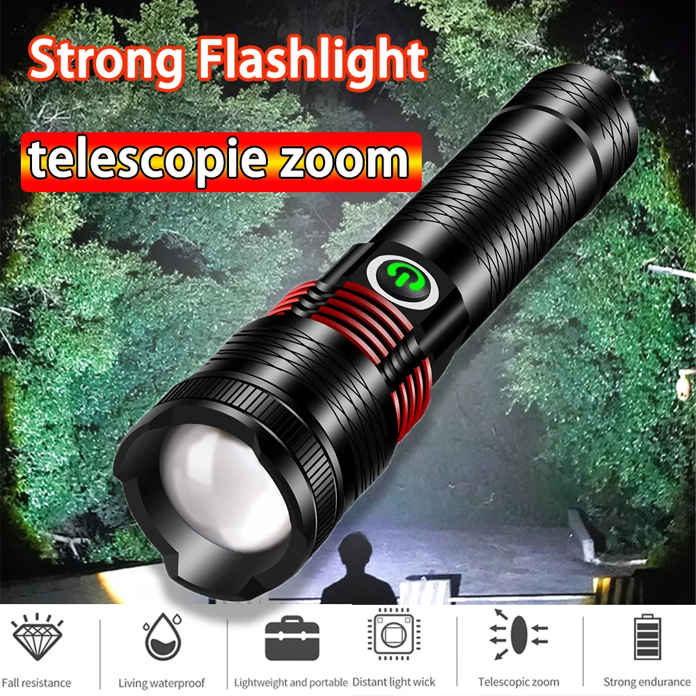 Outdoor Lights Ultra Powerful Flashlight With Usb Charging Work Light Self Defense High Power Led Flashlights Camping Lantern