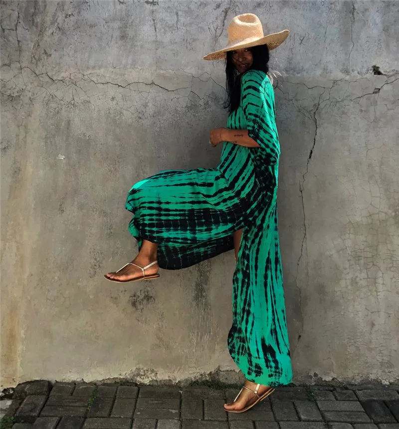 Fashion Casual Striped Print Long Dresses Women Bohemian V-neck Bat Sleeve Loose Slit Beach Dress Summer New Beachwear Vestidos 94 Fashion Casual Striped Print Long Dresses Women Bohemian V-neck Bat Sleeve Loose Slit Beach Dress Summer New Beachwear Vestidos