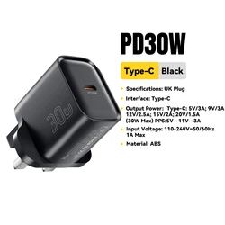 Essager Mini 30W Type C Fast Charger with PD QC3.0 Technology - 30W Black UK Plug
