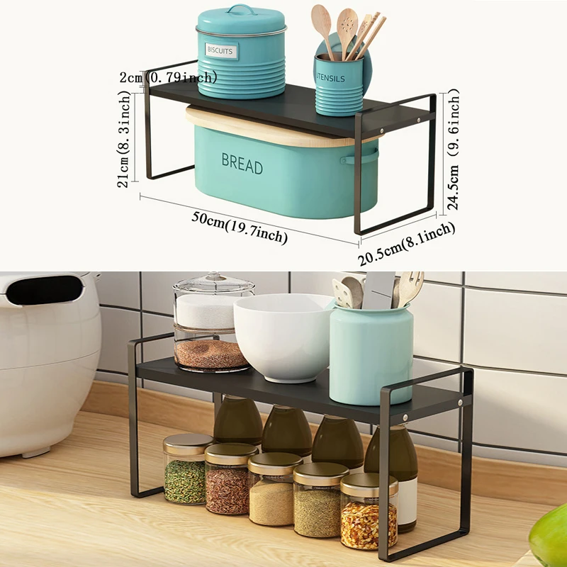  2 Pack Expandable Cabinet Countertop Shelves, Stackable Shelves  Organizers For Kitchen Cabinet Countertop Storage, Adjustable Cupboard  Counter Pantry Organizer Shelf Rack Stand, Length:20.5, Black: Home &  Kitchen