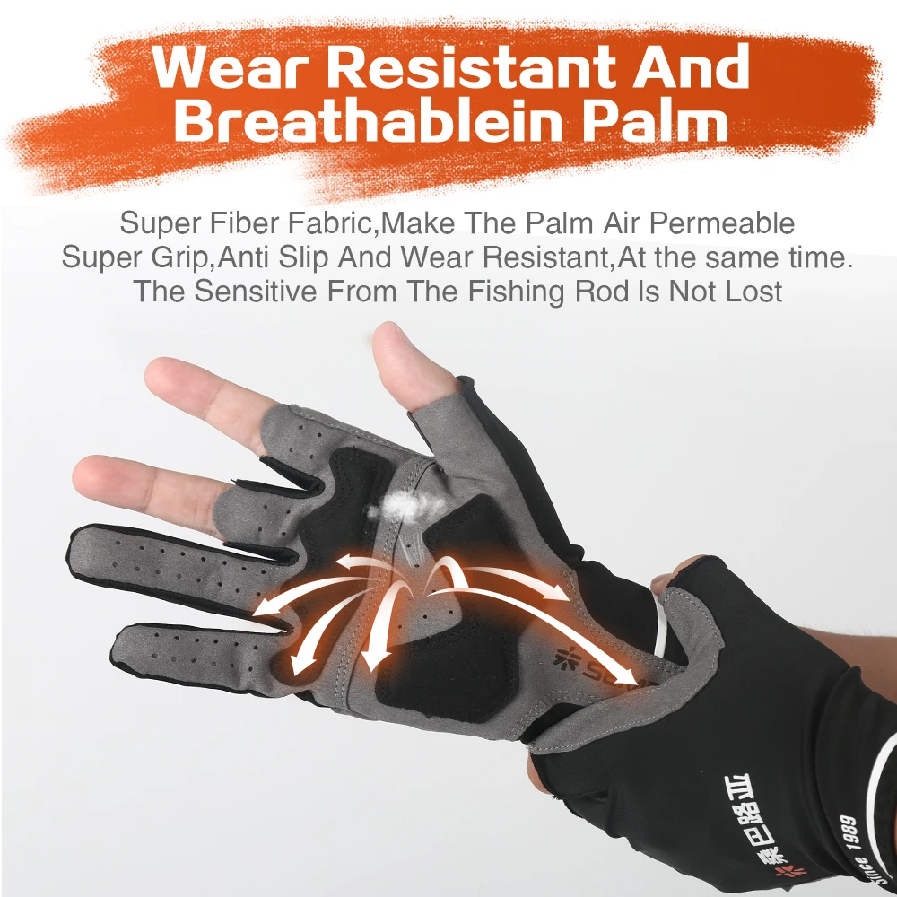 ZUKIBO three finger fishing gloves women men cut gloves for fishing sun protection anti-slip breathable thin