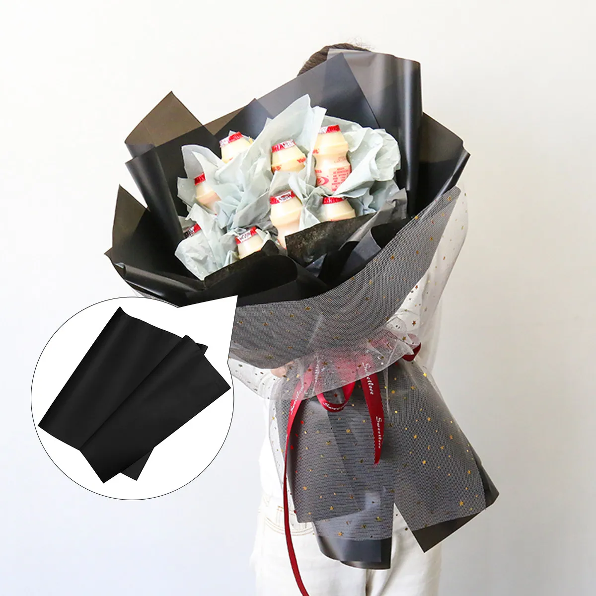 20Pcs 프리미엄 재활용 가능한 블랙 크래프트 꽃 포장지 아트 프로젝트 테이블 커버 드로잉을위한 솔리드 컬러 선물 포장지