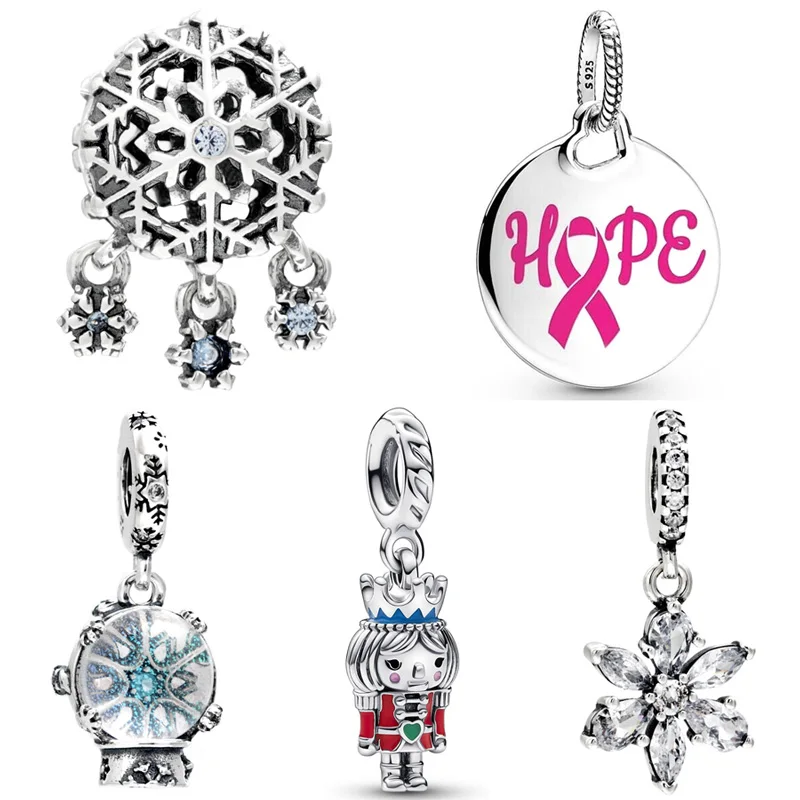 

Icy Snowflake Drop Snowglobe Festive Nutcracker Hope Pendant Charm 925 Sterling Silver Beads Fit Fashion Bracelet DIY Jewelry