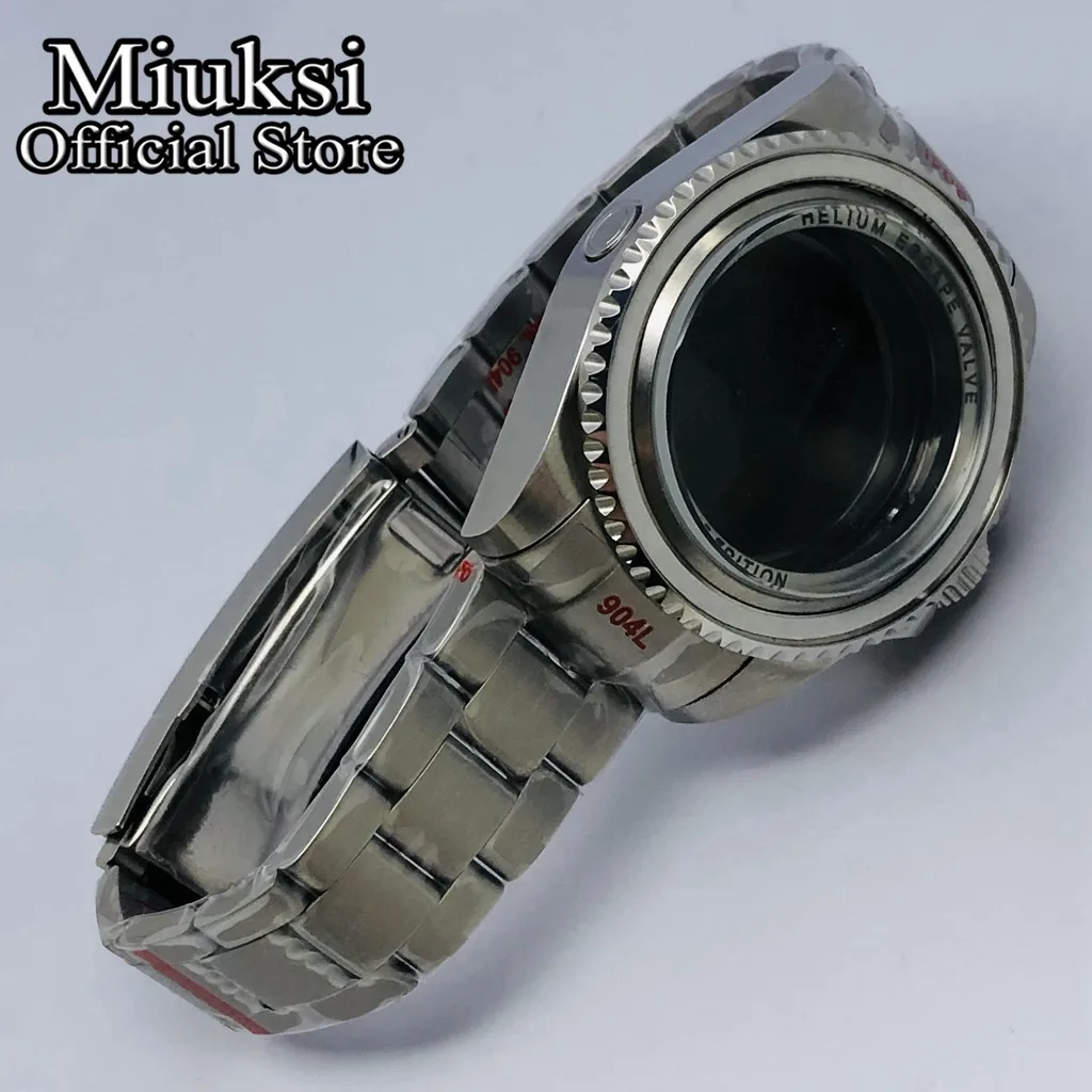 Miuksi 44mm Silver Watch Case with Sapphire Glass - Premium Movement Compatible