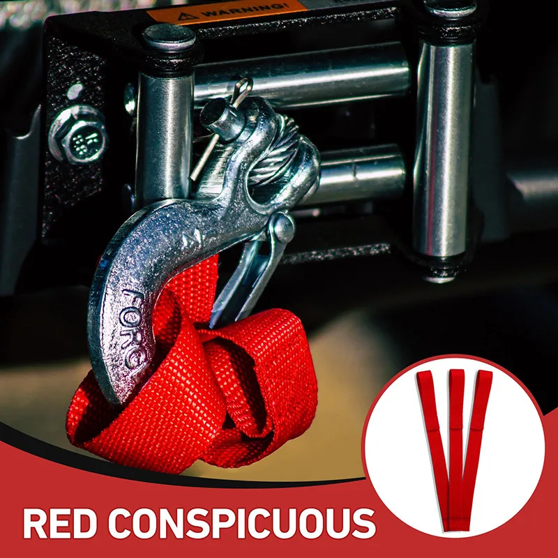 3pcs Red Inch Heavy Duty Hook Pull Belt Protective Ties w Towing Rope,Nylon winch strap suitable for winch cable rope
