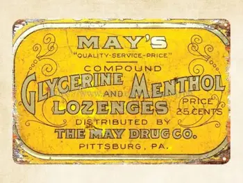 May's Glycerine Menthol Lozenges Cough Drop Advertising metal tin sign wall art-Aluminum