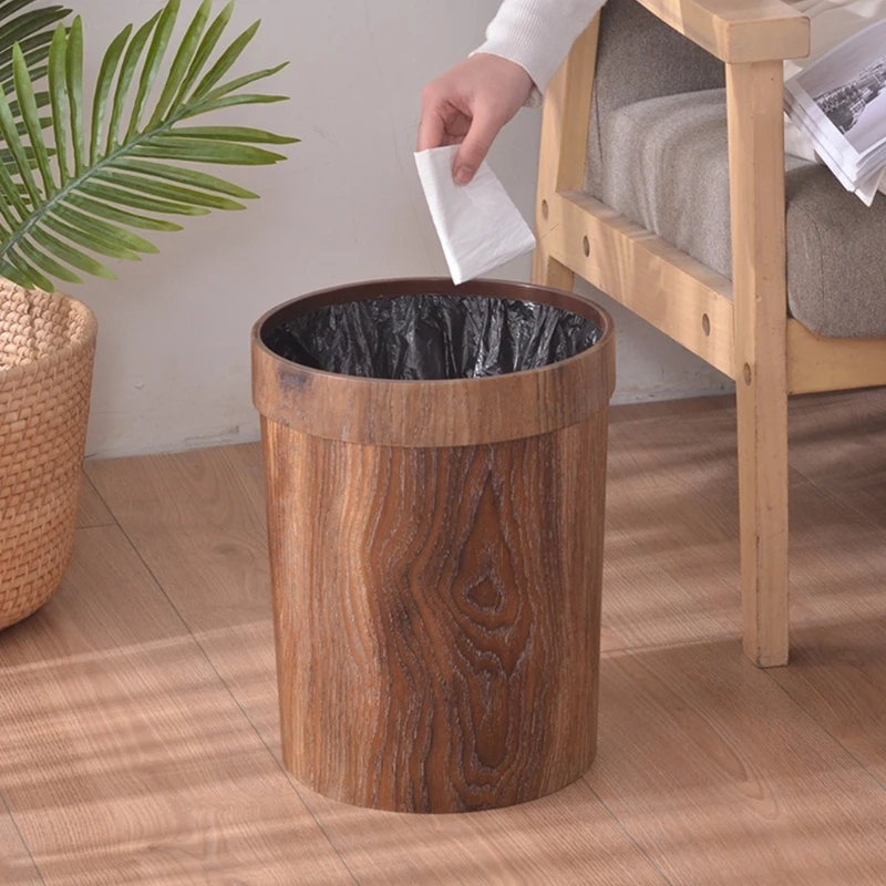 

Retro Creative Wood Grain Plastic Trash Can Home Living Room Kitchen Garbage Bin Office Toilet Paper Basket Bathroom Supplies