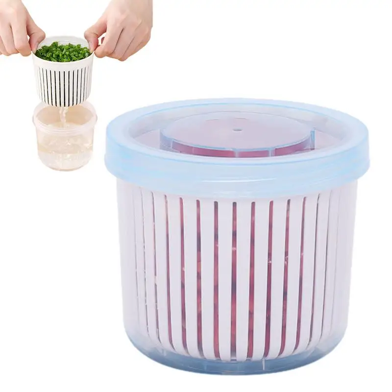 

Vegetable Storage Box Double Layer Transparent Food Drainage Sealing Box Onion Storage Containers Ginger Garlic Onion Container