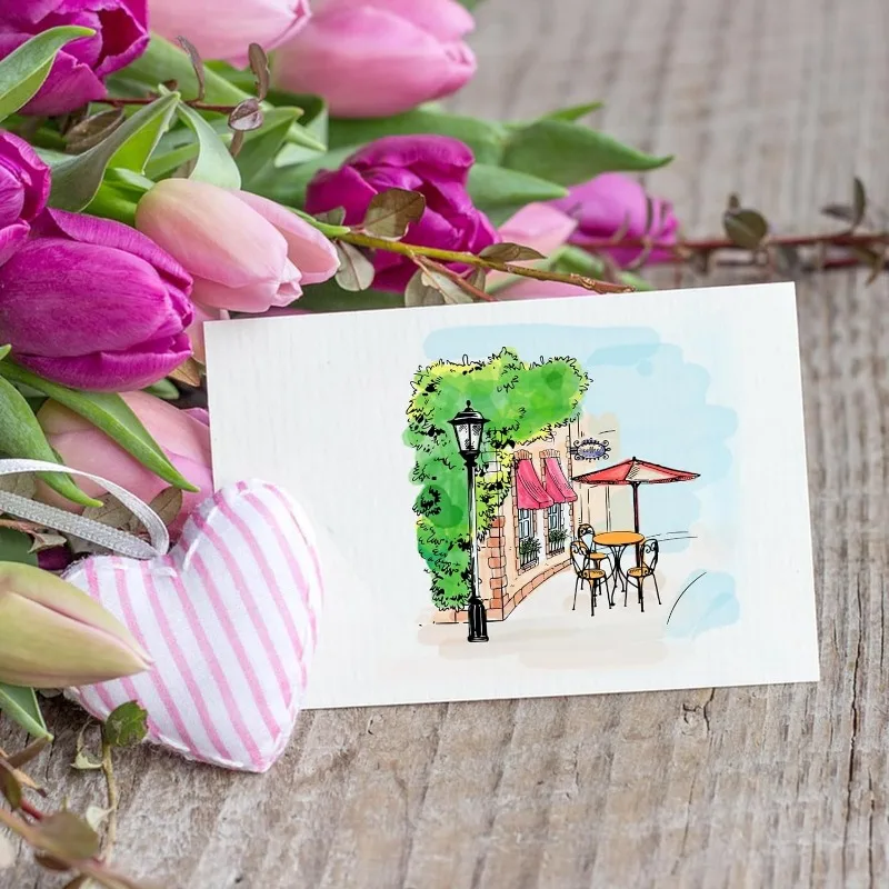 Mini Street Lamp Clear Stamps 4Pcs For DIY Scrapbooking Mini Park Streetscape