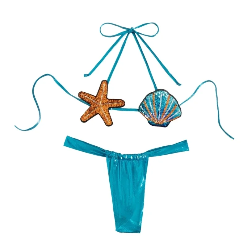 Frauen Schwimmen Kostüm Set Zwei Stücke Split Badeanzüge Seesterne Bademode Weiblichen Niedrigen Taille Badeanzug für Urlaub – Detail 3