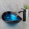 KEMAIDI Bathroom Basin Sink Faucet Combo Tempered Glass Sinks with Waterfall Faucets Blue Veseel Sink Washbasin Mixer Set 5