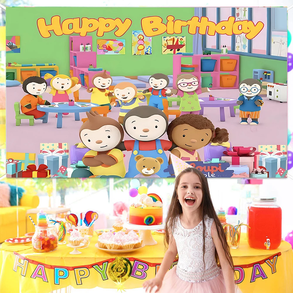 Birthday Backdrop Party Backdrop Curtain Party Decoration Photo Booth Props Photography Props Party Supplies Cartoon Tchoupi Penguin Background Party Decoration Banner