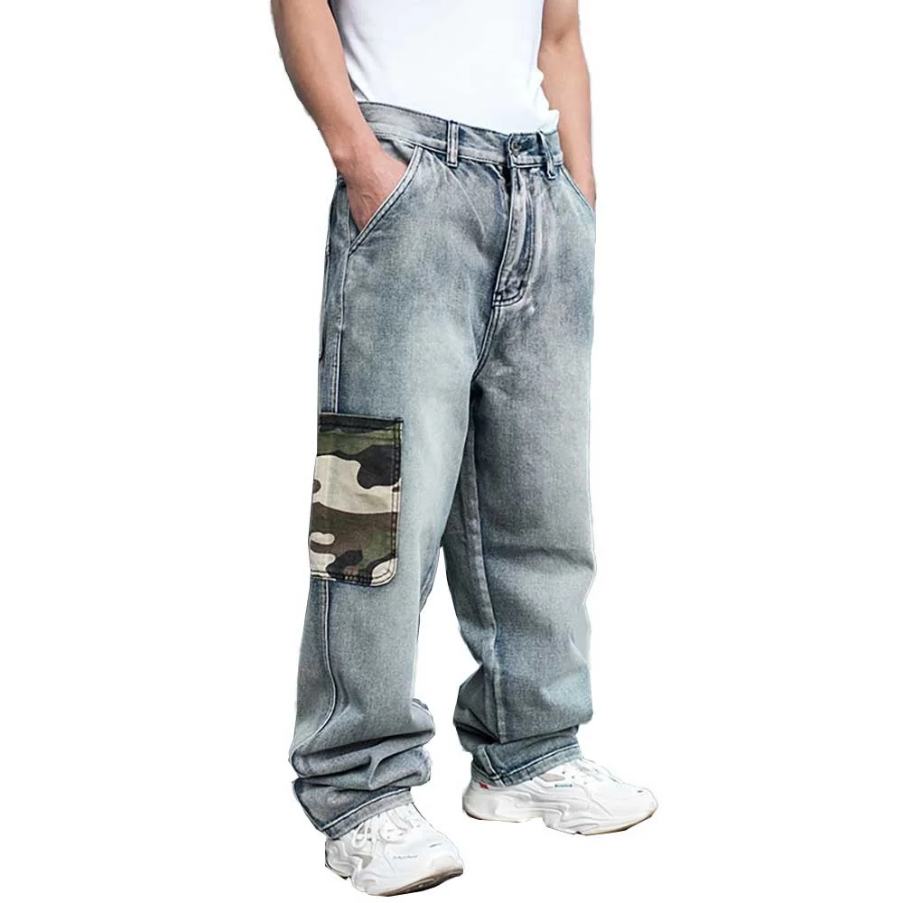 

Fashion Camouflage Patch Pocket Hiphop Jeans Men Casual Denim Cargo Pants Harem Trousers Loose Baggy Streetwear Clothing