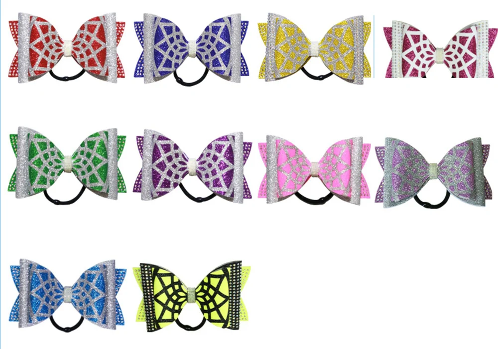 Girls' Glitter Gradient Bow, Cheerleader Hairbow, Made Print Letters, 6Pcs