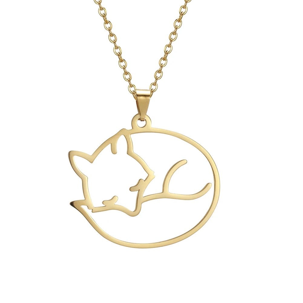 Collana geometrica con volpe: gioielli con animali in acciaio