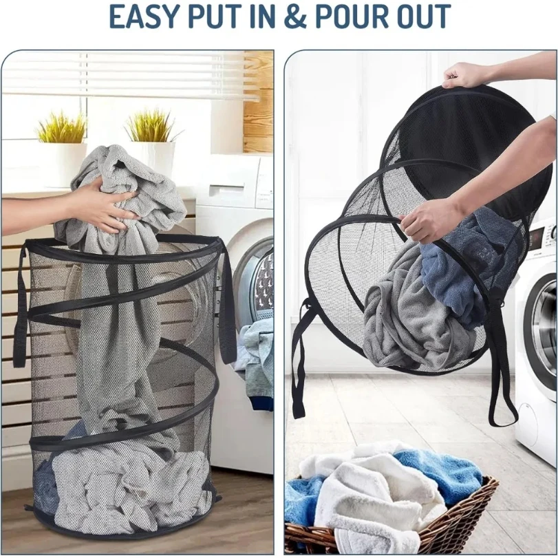 Folding Dirty Laundry Sorting Basket Large Mesh Yarn Storage Bag Frame Bucket Laundry Organizers Storage Pouch Storage Organizer 3