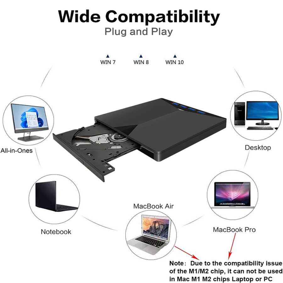 DVD Drive DVD Writer External Optical Drive AMMTOO External CD DVD Drive For Laptop USB 3.0 Ultra-Slim Portable Burner Writer Compatible With Desktop Windows 7/8/10