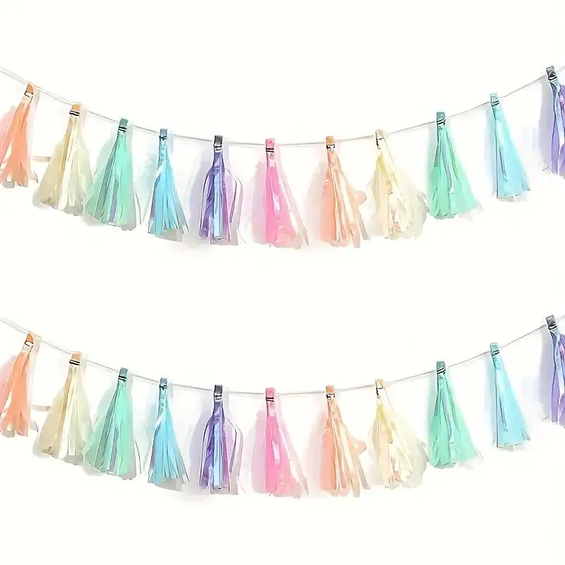 1/2 Packungen Regenbogenfarbene Papierquasten-Girlande für Kinder, Einhorn, Meerjungfrau, Geburtstagsparty-Dekoration, Babyparty, Hochzeitszubehör