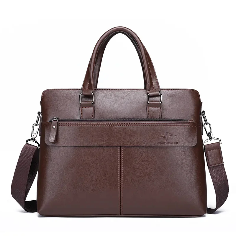 

Luxury Vintage Men's Briefcase Horizontal Zipper Handbag Business Shoulder Messenger PU Leather Man Laptop Tote Bag