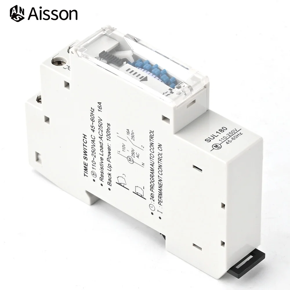 SUL180 DIN Rail Time Switch Mechanical Timer Switch 24 Hours Programmable Timer Control Time Switch 220VAC 16A 6