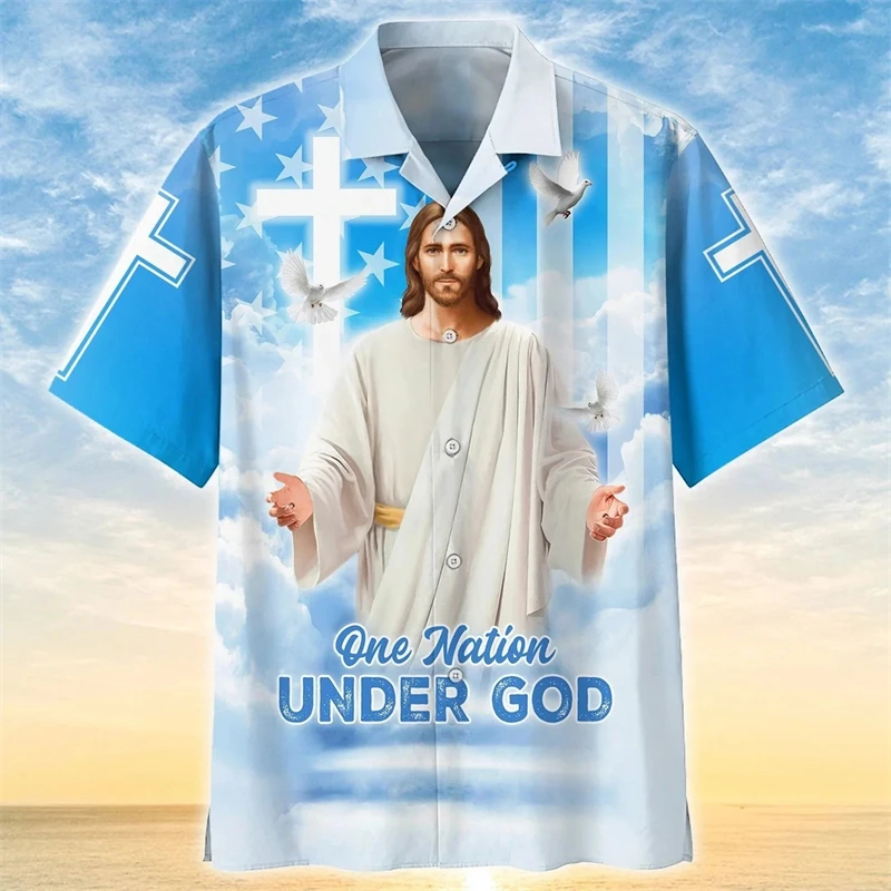 

Men's USA National Eagle Flag Shirts Fashion 3d Print Tee Shirt Jesus Pattern Short-sleeved Oversized Casual Female Blouse 4XL